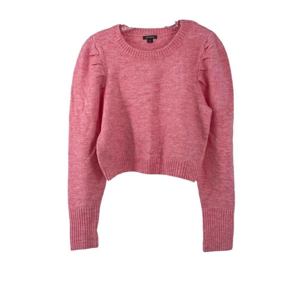 Cropped Puff Sleeve Sweater Pink Wild Fable Size M Crew Neck Pullover Knit Boho